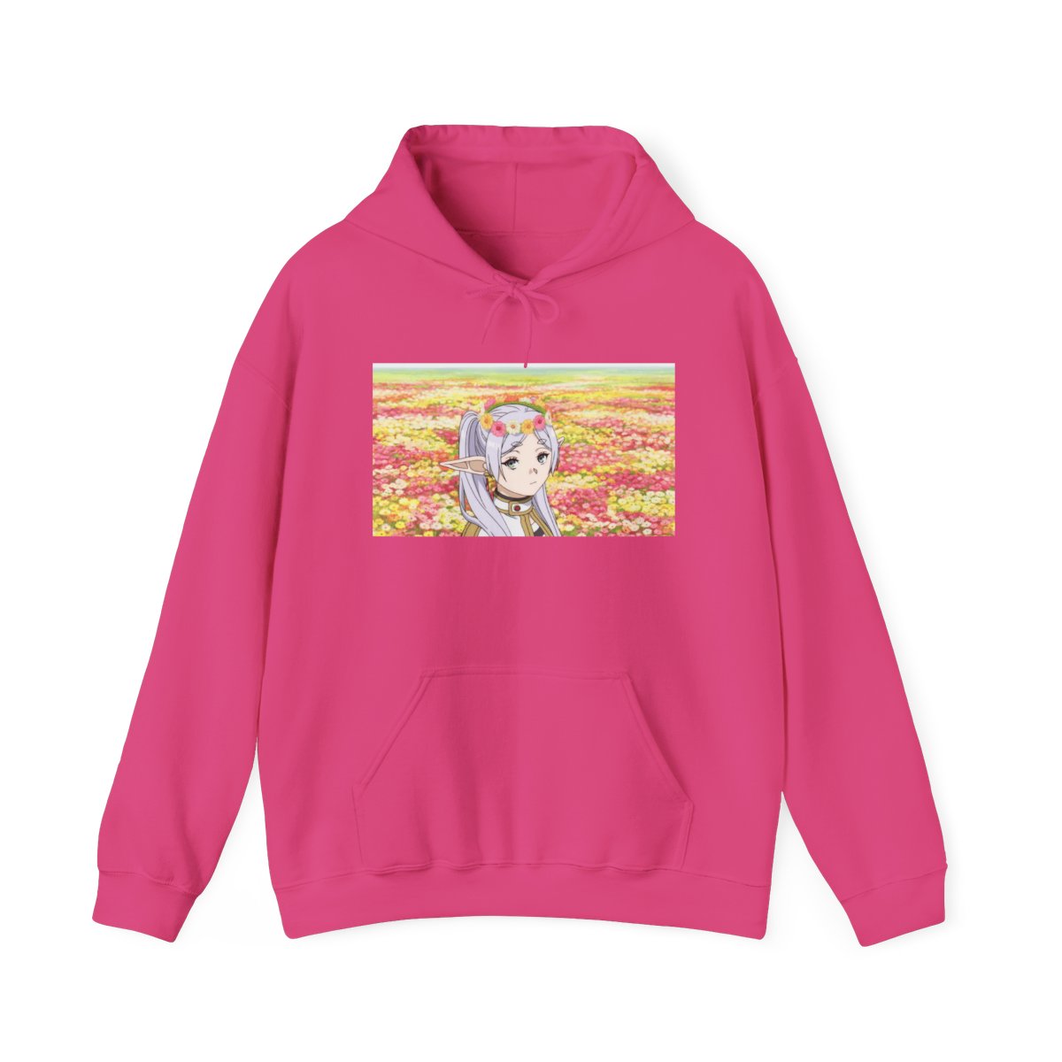 Anime Girl in Flower Field Hoodie | Pastel Floral Aesthetic Frieren: Beyond Journey's End